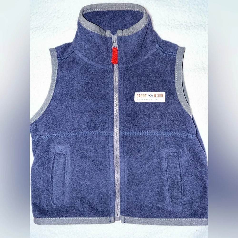 Carters 6 Month Daddy & Son Construction Fleece Zip Up Vest EUC Cute Baby Top